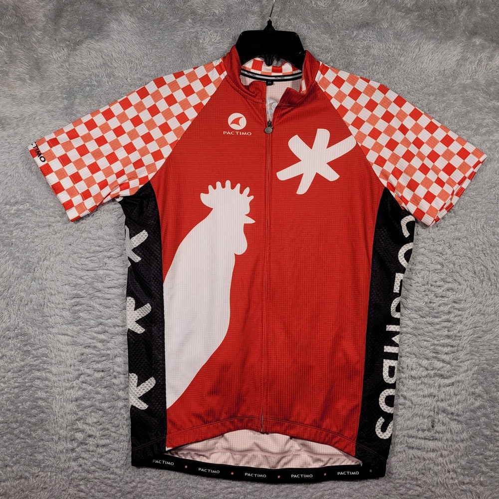 Pactimo Cycling Jersey Mens XL Red Checkered Hot Chicken Takeover Full Zip Short